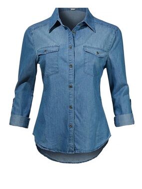 Light Blue Denim Button-Down Shirt - Women